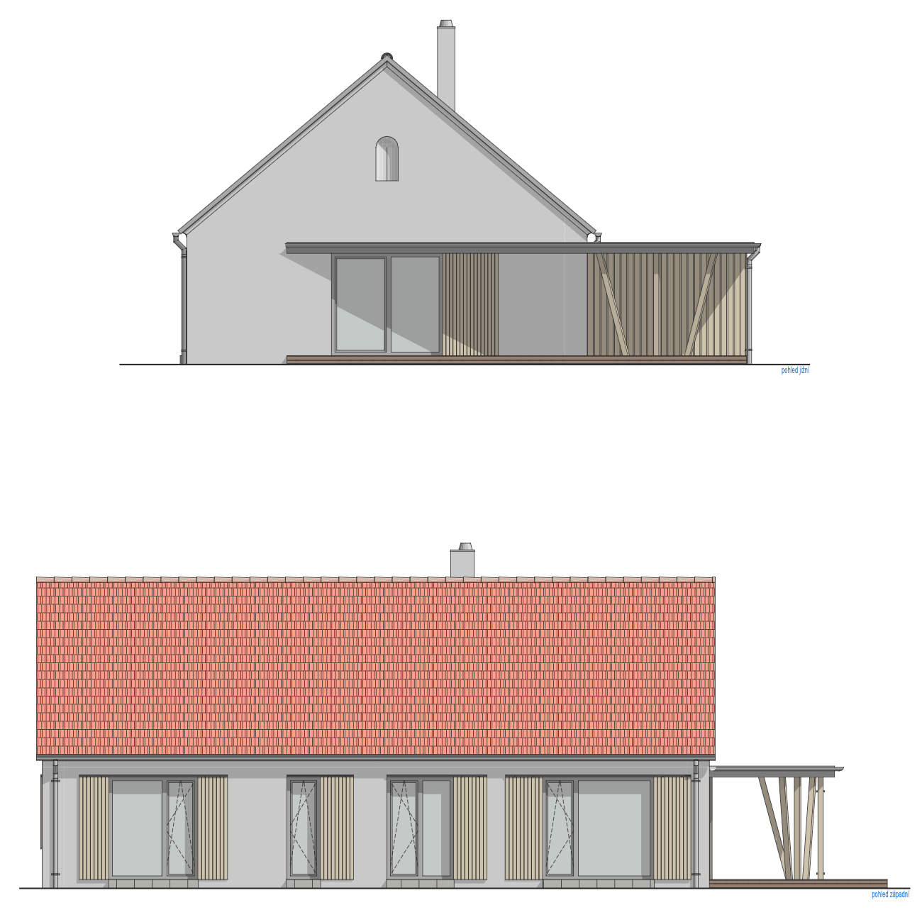 Pohled na dům Lipno Chalet — jižní a západní